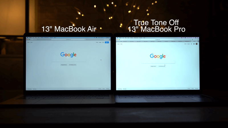 Brightness Comparison: MacBook Air and MacBook Pro 13 with True Tone Off & On